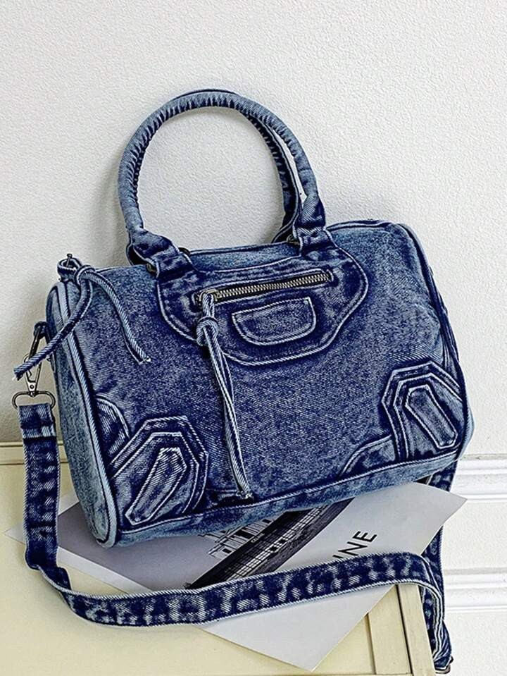 Retro Locomotive Heavy Industry 2025 New Handbag Shoulder Bag Crossbody Bag Large Capacity Boston Bag, Preferred Bag Type, Suitable For Travel, Shopping And Commuting. | SHEIN