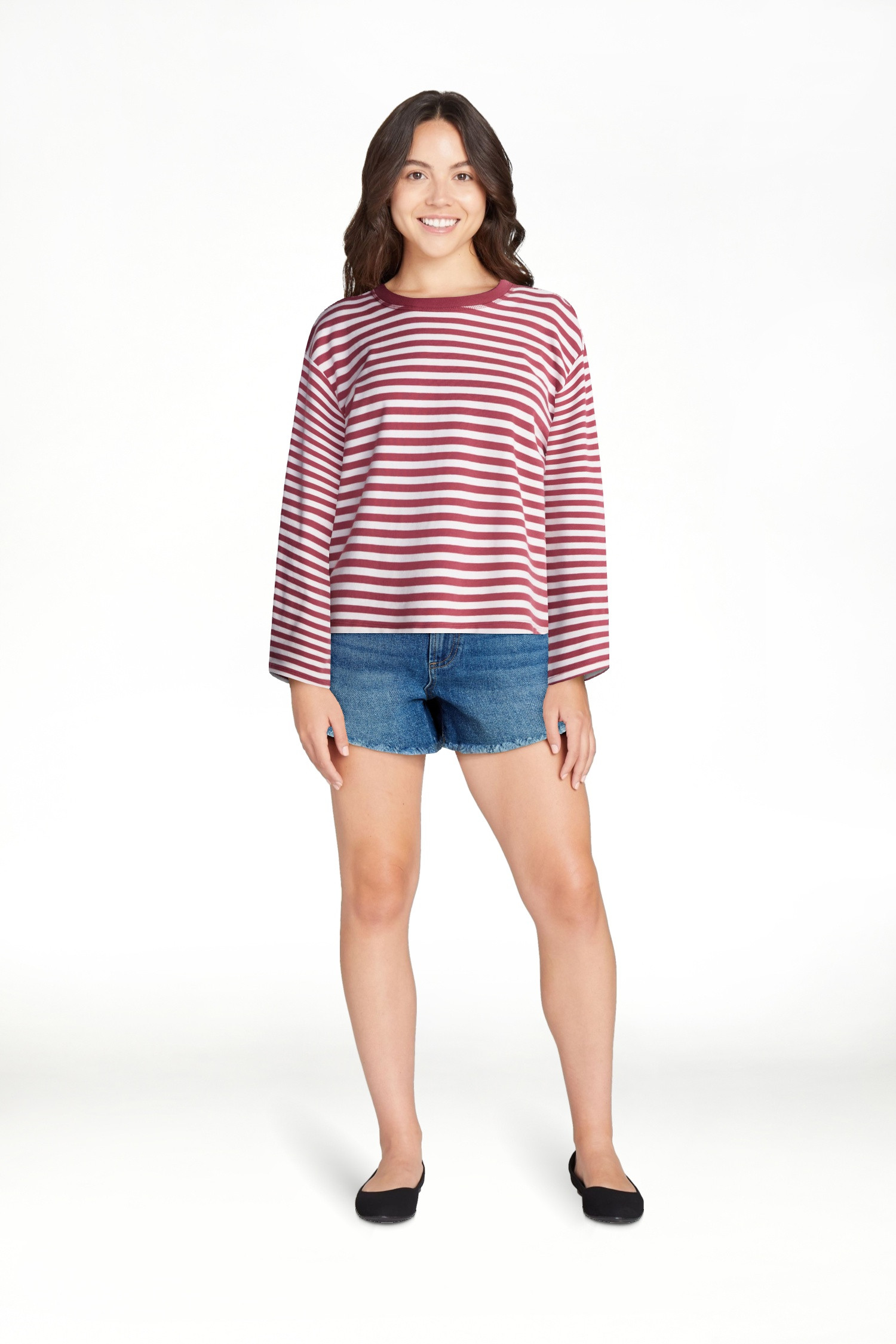 No Boundaries Oversize LS Stripe Tee, Women’s Sizes XXS-XXL | Walmart (US)