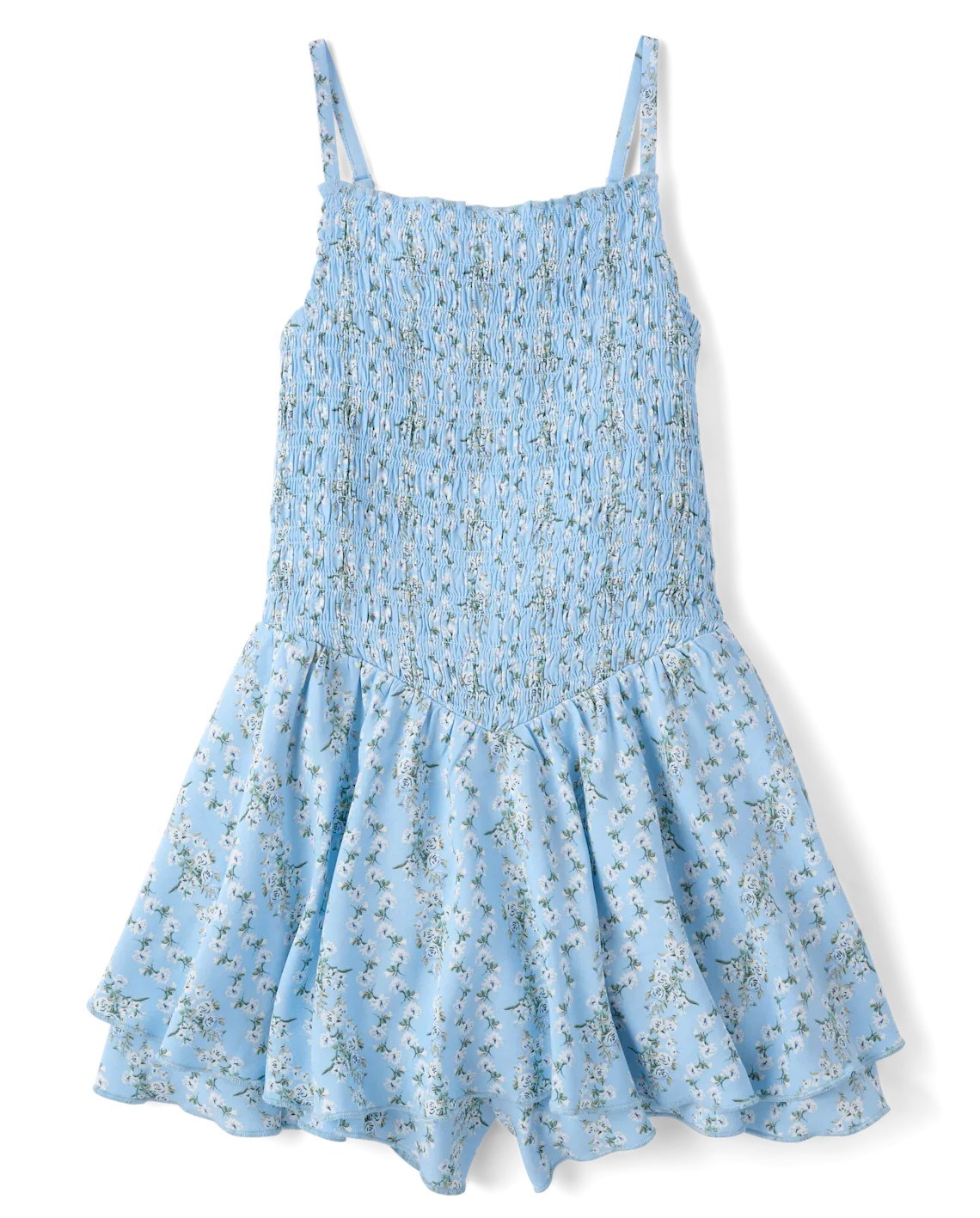 Tween Girls Floral Smocked Romper - blue | The Children's Place
