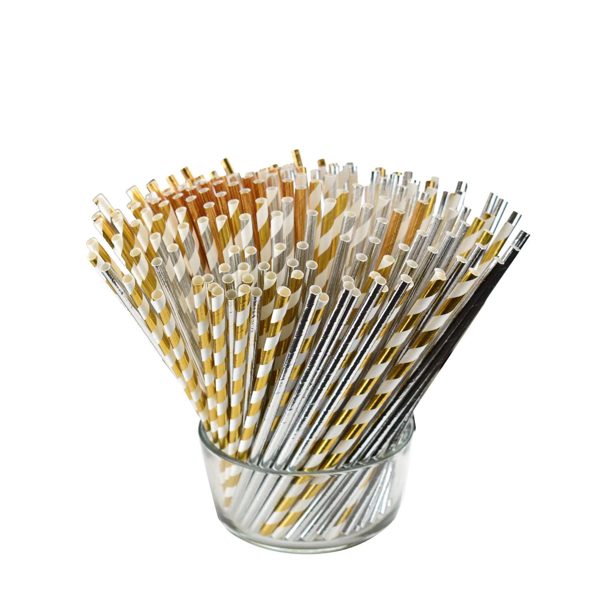 Bulk Biodegradable Eco-Friendly Compostable Drinking Paper Straws Gift Set, 100 Count, Metallic G... | Walmart (US)