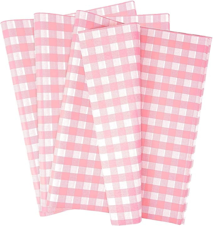 MUNILAIL 100 Sheets Gingham Tissue Paper 14 x 20 Inches Pink and White Checkered Tissue Paper for... | Amazon (US)