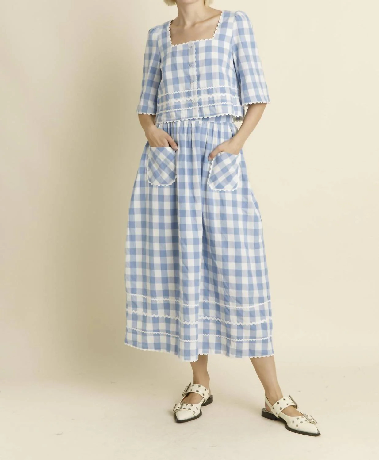 Gingham Top And Matching Skirt In Blue | Shop Simon