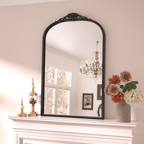Keonjinn Antique Arched Mirror 24" x 36", Black Vintage Mirror for Wall, Vintage Mirror with Metal Frame, Baroque Arch Mirror, Decorative Mirror for Mantle, Bathroom, Living Room, Hallway, Fireplace | Amazon (US)