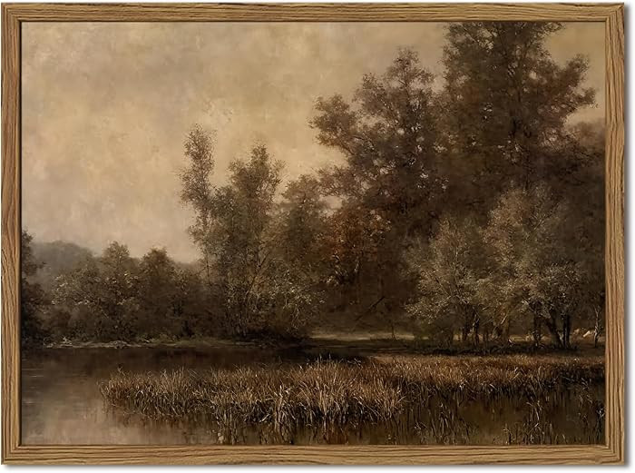 Framed Vintage Landscape Canvas Wall Art, Rustic Forest Lake Wall Decor Paintings, Retro Country ... | Amazon (US)