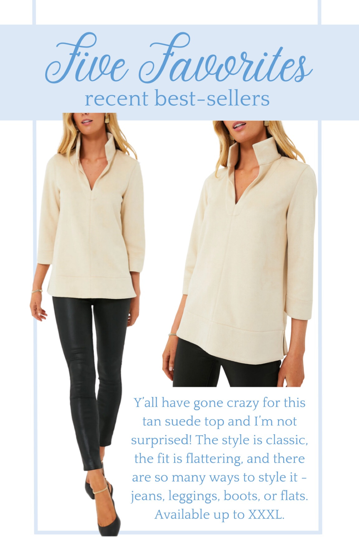 Recent best-seller: ivory suede top from Tuckernuck. You all have been loving this fall top! It’s super versatile, pair with jeans or leggings and boots or flats. Great for date night or a girls night out. Available in extended sizes up to XXXL.

Plus size fashion, fall fashion, Tuckernuck, new arrival, mom style, classic, timeless, preppy #tuckernuck #fallfashion #plussize #extendedsizes #classic 

#LTKstyletip #LTKplussize