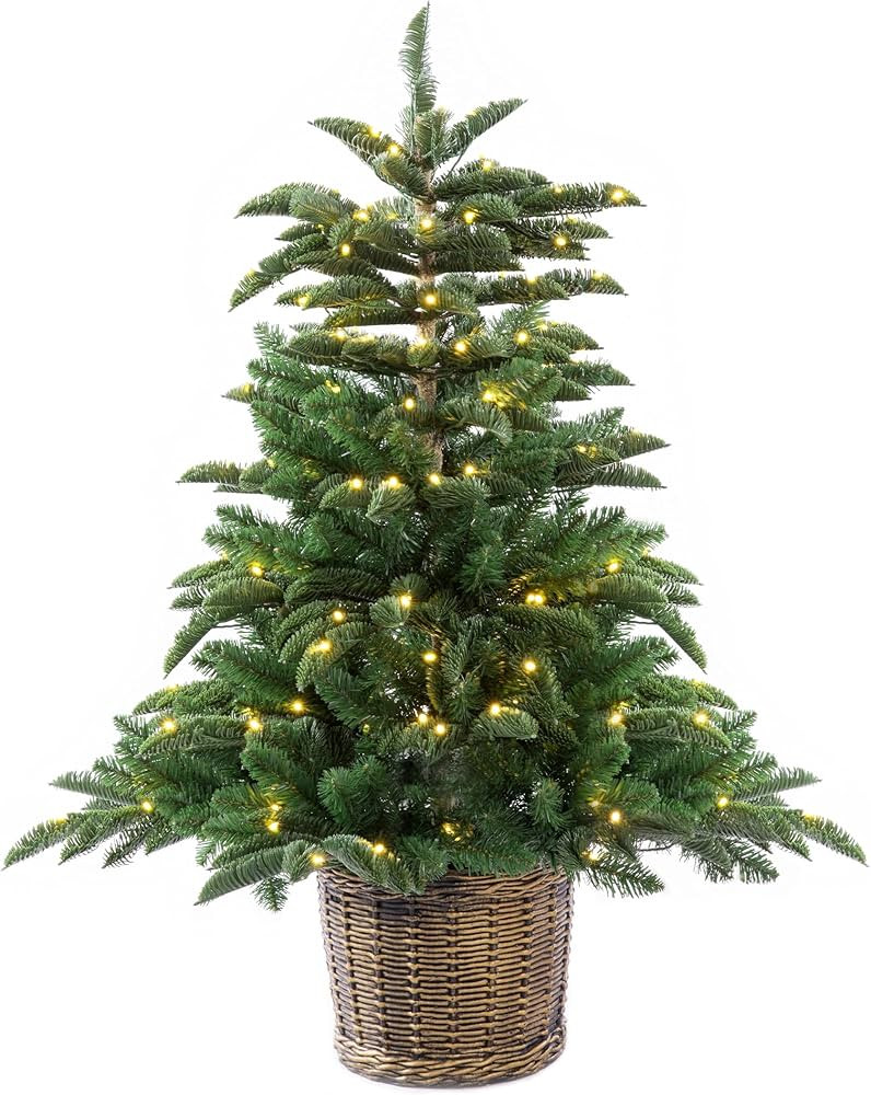 4ft Potted PEVA Fraser Fir Christmas Tree, 180 LED Lights, 450 Tips, 37" Bottom Width, Bronze Rat... | Amazon (US)