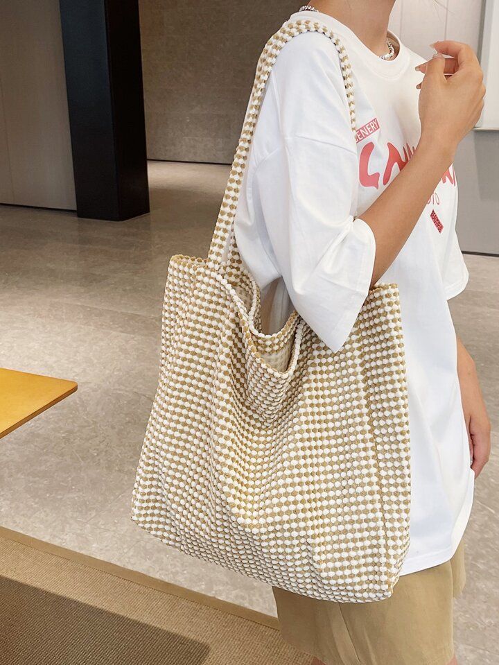 Casual & Concise Shoulder Tote Bag Woven Tote Shoulder Bag, Minimalist Bohemian Handbag With Inse... | SHEIN