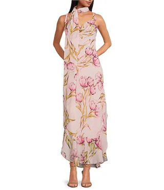 Jaila Floral Print Cowl Neck Sleeveless Scarf Maxi Dress | Dillard's