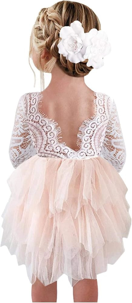 2Bunnies Girl Peony Lace Back A-Line Tiered Tutu Tulle Flower Girl Dress | Amazon (US)