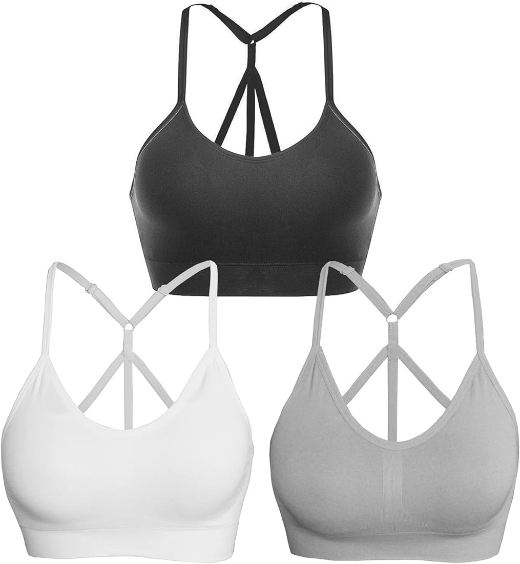 AKAMC 3 Pack Women's Medium Support Cross Back Wirefree Removable Cups Yoga Sport Bra | Amazon (US)