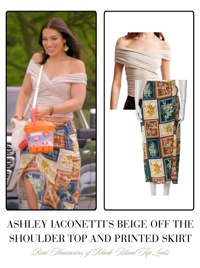 Ashley Iaconetti's Beige Off The Shoulder Top and Printed Skirt 

 