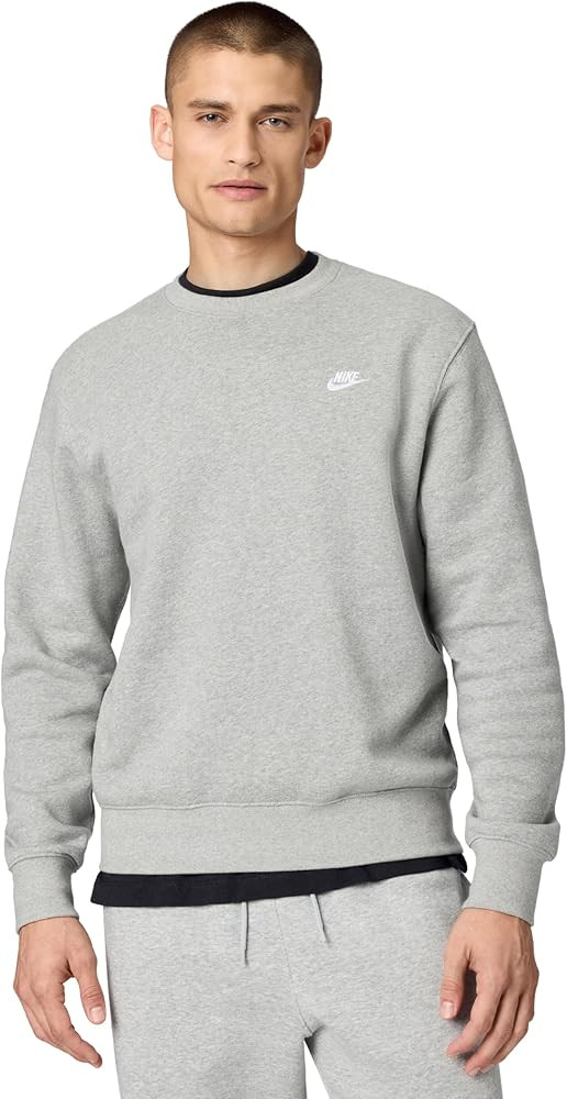Nike Men's Club Fleece Crew Sweatshirt, Dark Grey Heather/White, Large at Amazon Men’s Clothing... | Amazon (US)
