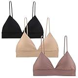 INIBUD Bralette for Women Triangle Cups Removable Padded Wire Free Pull On Closure (3 Pack Black&Bro | Amazon (US)