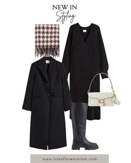 Fall winter outfit inspo - styling some new in autumn winter pieces 🤍

Rib knit dress, black knee high boots, jacquard pattern scarf, black coat, coach shoulder bag 

#LTKeurope #LTKstyletip #LTKSeasonal