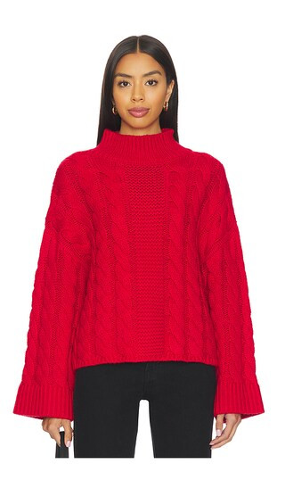 Adalynn Oversized Chunky Cable Mock Neck Pullover in True Red | Revolve Clothing (Global)