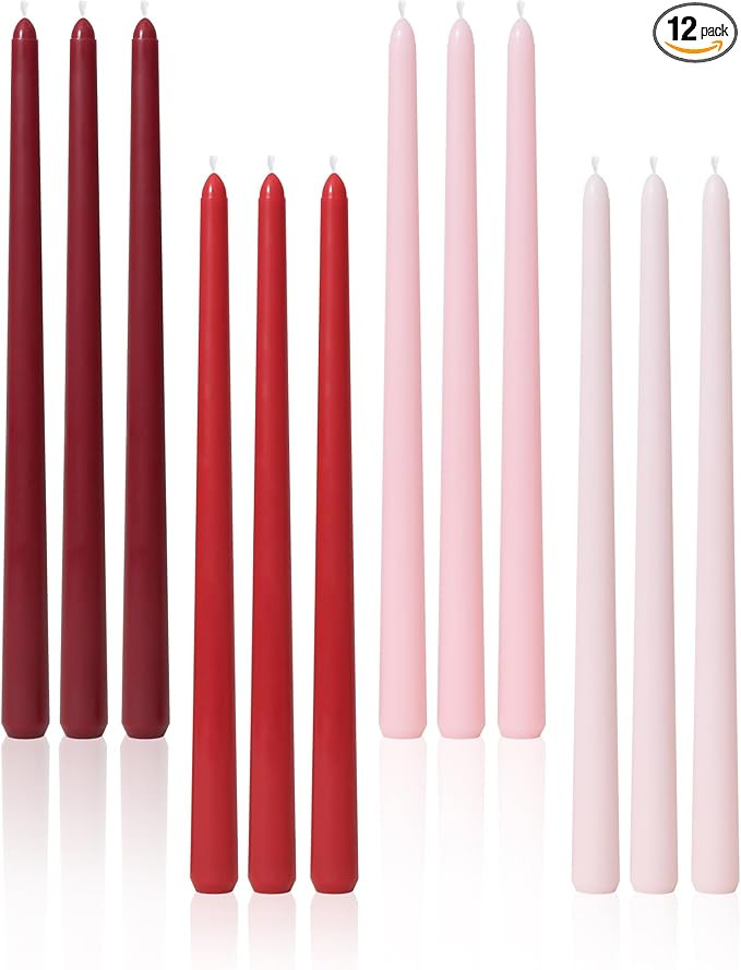 Viyffo Taper Candles 12 Inch 12 Pack Red, 9 Hour Burn Unscented Dripless & Smokeless Long Candles... | Amazon (US)