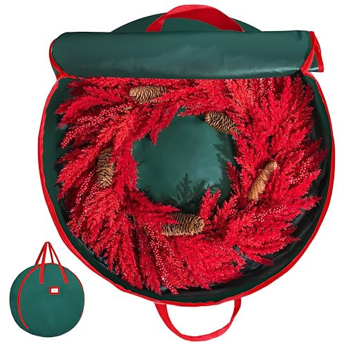 HOLDN’ STORAGE Premium Wreath Storage Bag - Durable Material - Waterproof - Heavy-duty Christmas Storage Container for Xmas Wreath with Dual Zipper Closure, Tear-proof, 30"W x 7.5"D - Green | Amazon (US)
