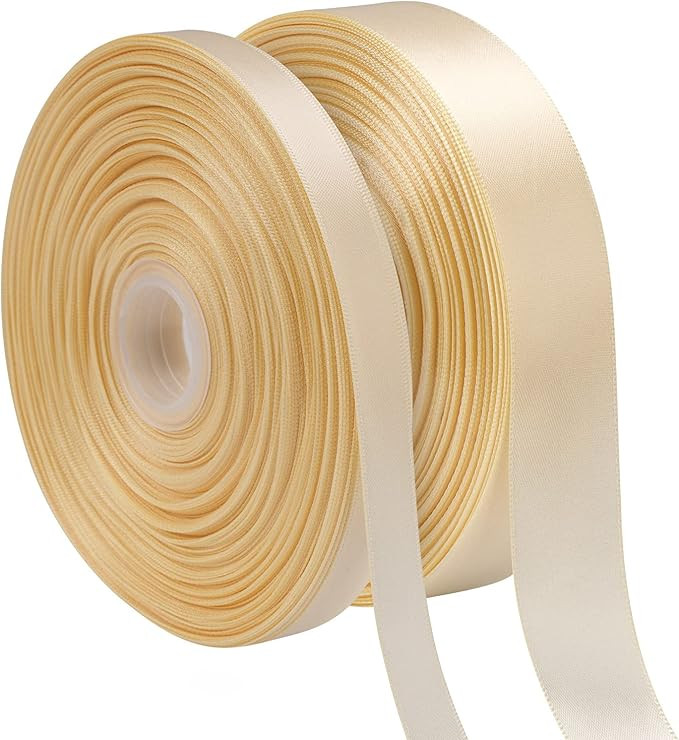2 Rolls (1”×50 Yards, 1/2”×50 Yards) Cream/Ivory Satin Ribbon for Gift Wrapping, Wedding, B... | Amazon (US)