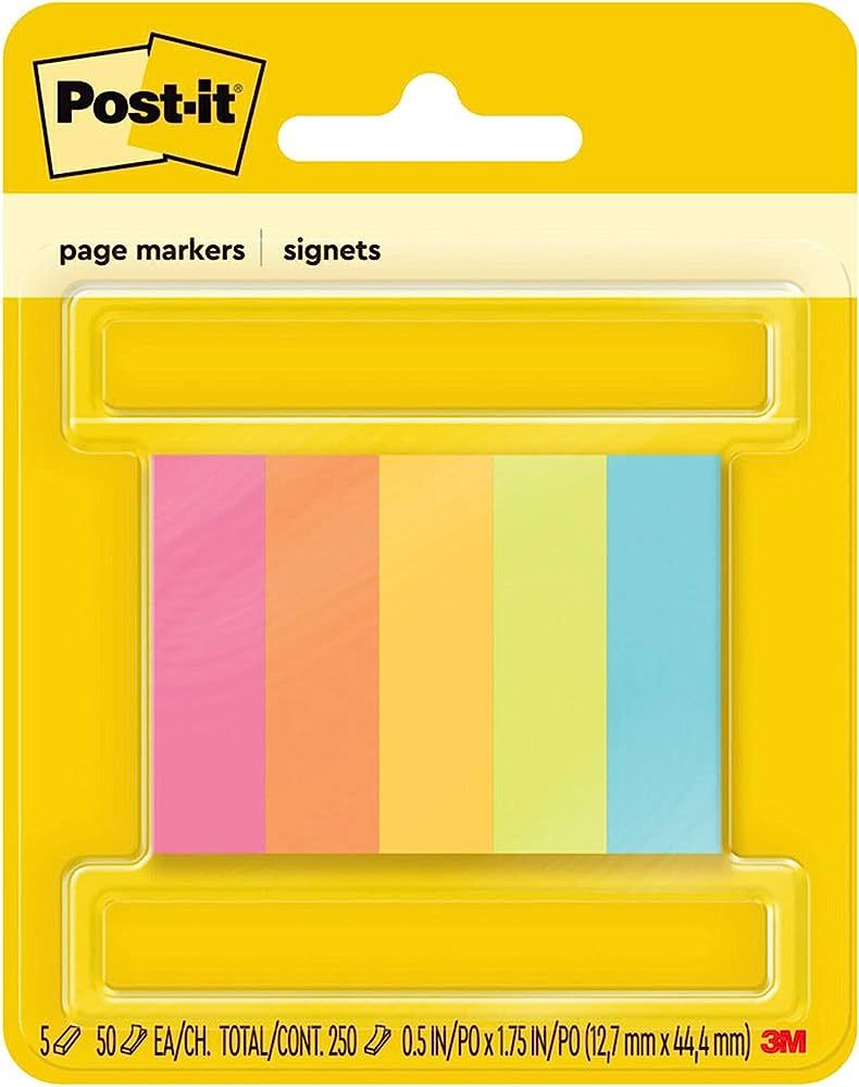 Post-it Page Markers, Assorted Colors , 1/2 in x 2 in, 50 Sheets/Pad, 5 Pads/Pack (670-5AF) | Amazon (US)