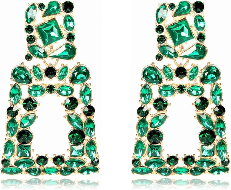 Rhinestone Rectangle Dangle Earrings for Women Sparkly Crystal Geometric Drop Statement Earrings ... | Amazon (US)