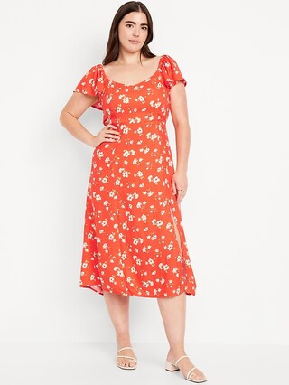 Flutter-Sleeve Crepe Midi Dress | Old Navy (US)
