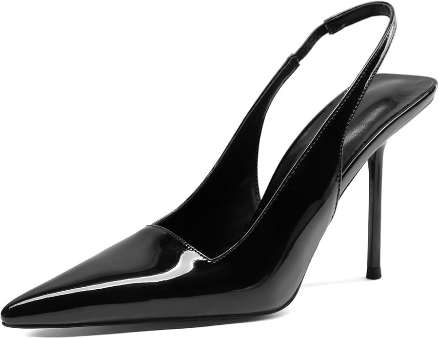Women Slingback Pumps Stiletto High Heels Pointed Toe Patent Leather Shoes | Amazon (US)