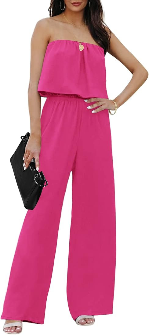 SIFLIF Women Casual Summer Chiffon Jumpsuits Adjustable Spaghetti Strap Long Wide Leg Rompers for... | Amazon (US)