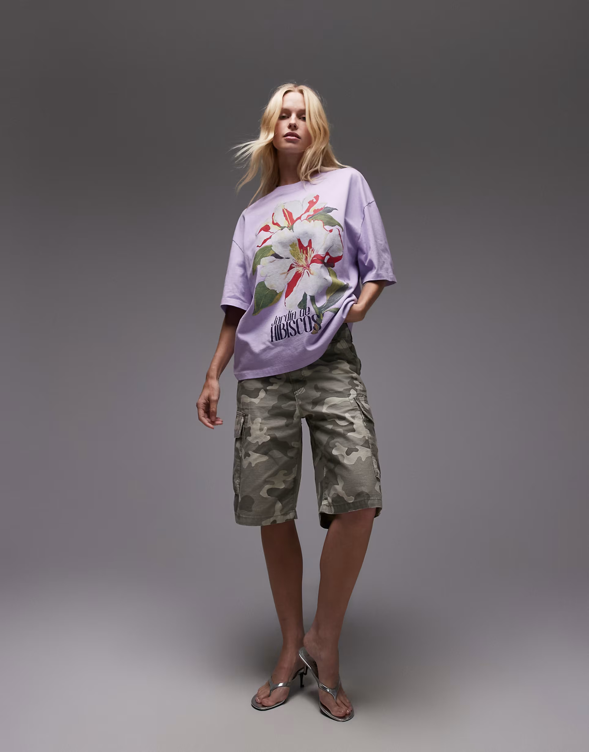 Topshop - Oversized T-shirt met grafische Hibiscus-print in lila | ASOS | ASOS (Global)