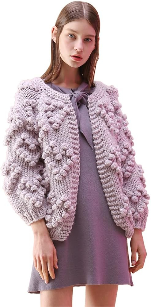 CHICWISH Women's Soft Heart Shape Balls Hand Knit Open Front Hot Pink/Ivory/Lavender/Pink/Army Gr... | Amazon (US)