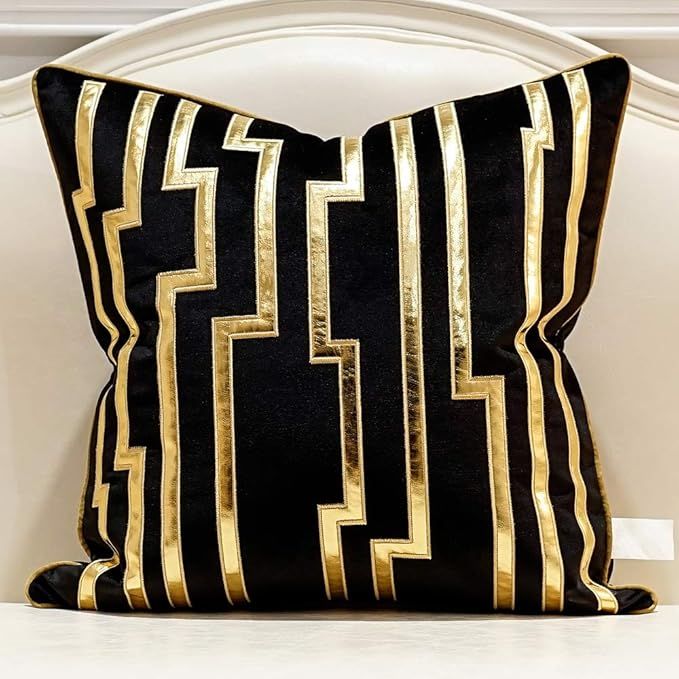 Avigers 18 x 18 Inches Black Gold Leather Striped Cushion Cases Luxury European Throw Pillow Cove... | Amazon (US)