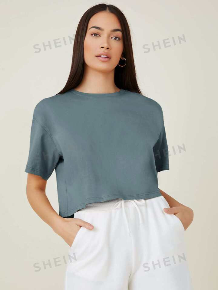 SHEIN BASICS Drop Shoulder Solid Tee | SHEIN