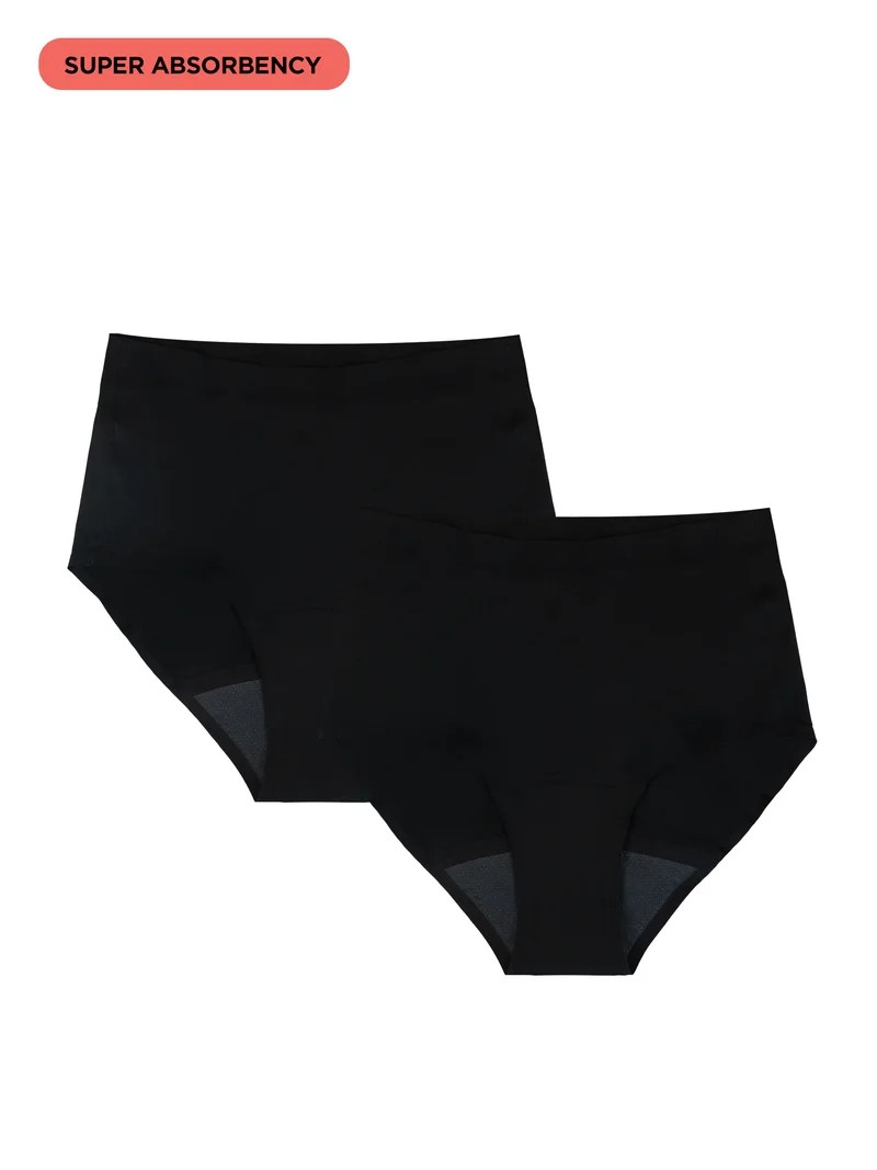 No Boundaries High-Rise Brief Super Absorbency Period Underwear, 2-Pack, Women\u2019s Sizes XS-XX... | Walmart (US)