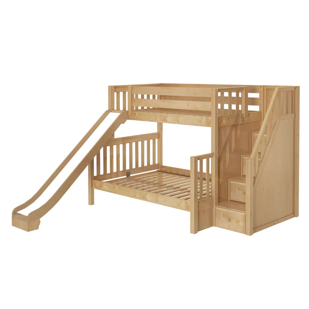 Classic Twin over Full Bunk Bed with Slide and Stairs | Maxtrix Kids Furniture