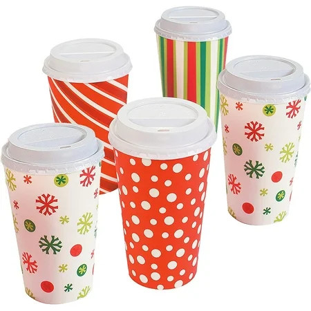 Christmas Paper Cups Disposable (Pack of 12) 16 oz With Lids - Christmas Hot Cocoa Party Supplies Ho | Walmart (US)