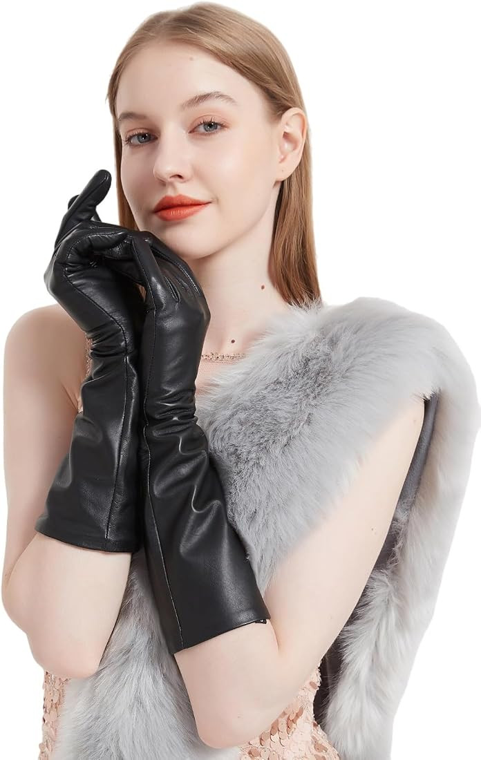 Women 15.75" Long Leather Gloves Under Elbow Length Genuine Lambskin Touch Screen Gloves | Amazon (US)