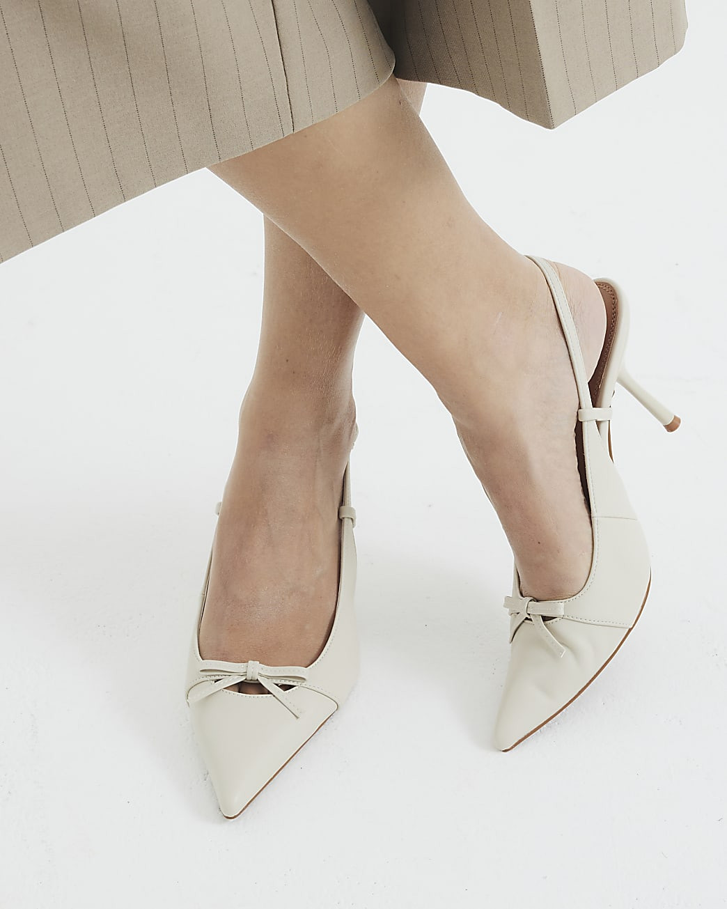 Cream Sling Back Court Shoes | River Island UK & IE
