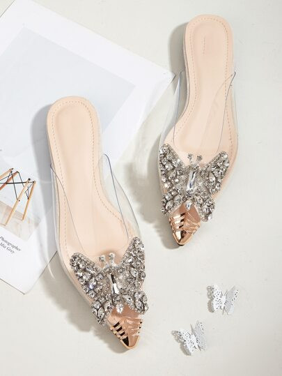 Clear Rhinestone Decor Flat Mules | SHEIN