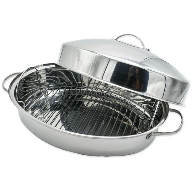 Mainstays 3-Piece 18 inch Jumbo Roasting Pan with Lid and Basting Rack, Stainless Steel - Walmart... | Walmart (US)