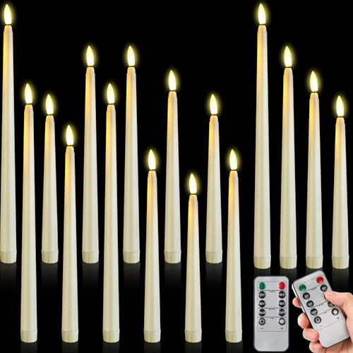 Rossesay 16 Pcs Flameless Taper Candles with Timer Remote 8.5" 9.6" 10.8" 12.8" LED Taper Candles Battery Operated Flameless Candlesticks Flickering Candles for Halloween Christmas Wedding(Ivory) | Amazon (US)