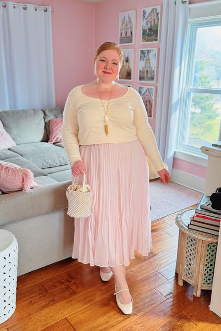 Spring outfit idea for Easter and baby showers! ABLE ribbed top, pleated midi skirt, and Maryjane flats.



#LTKmidsize #LTKplussize #LTKSeasonal