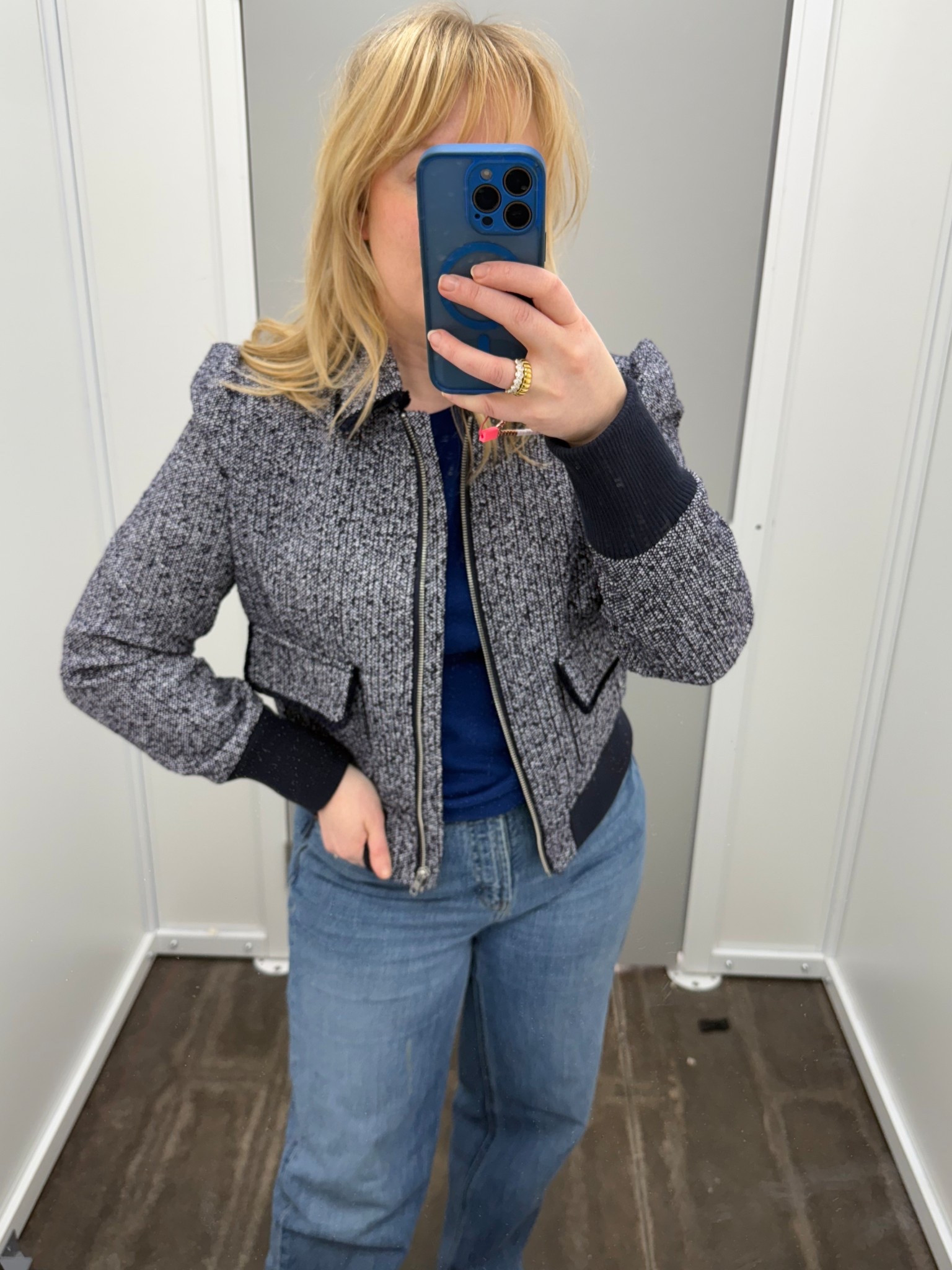 A great bomber style jacket for color analysis winters. Nice texture to it, great puffer sleeve. Fits a touch small. #hocsummer 

#LTKOver40 #LTKFindsUnder50