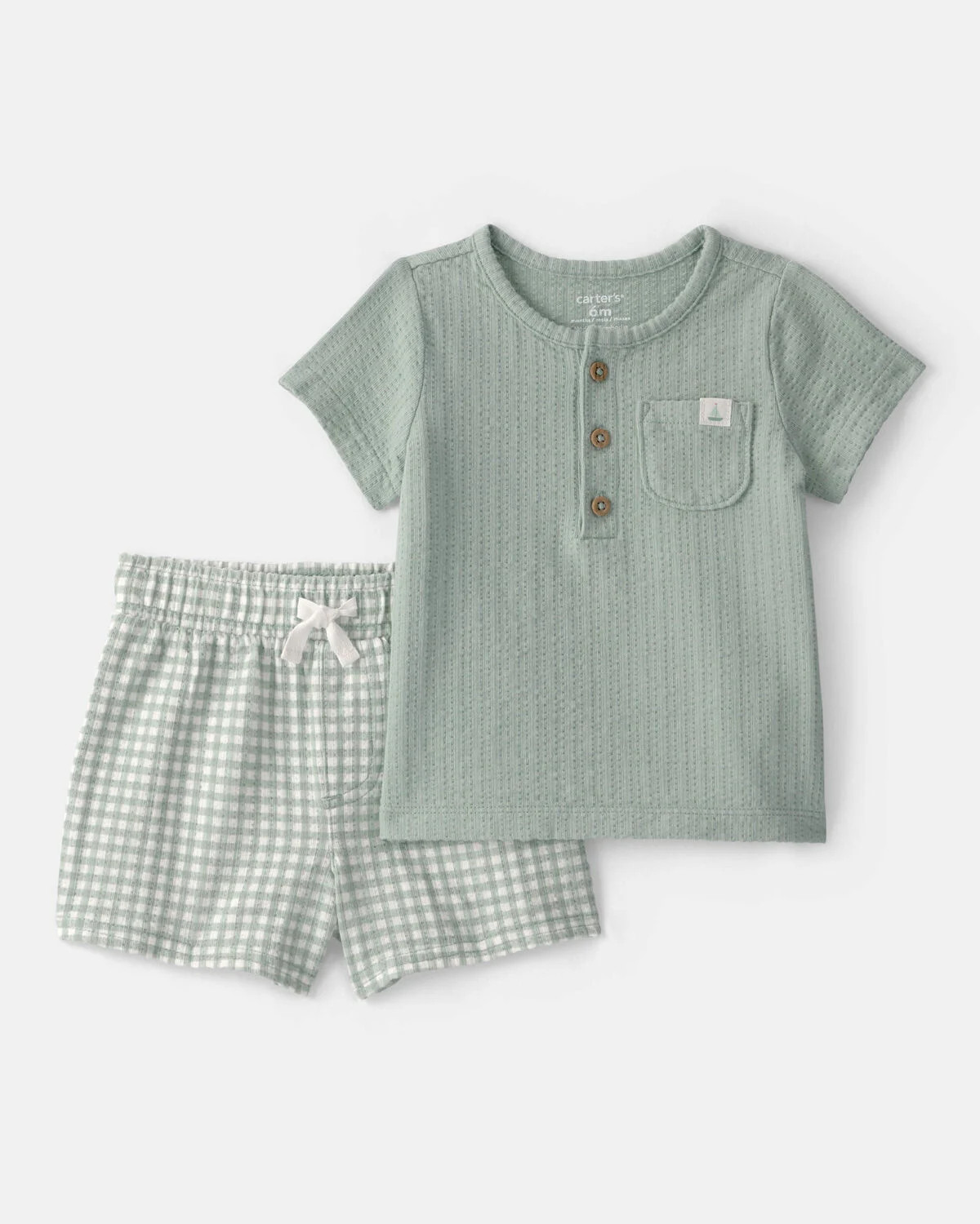 Baby 2-Piece Gingham Top & Short Set - Green | Carter's | Carter's Inc