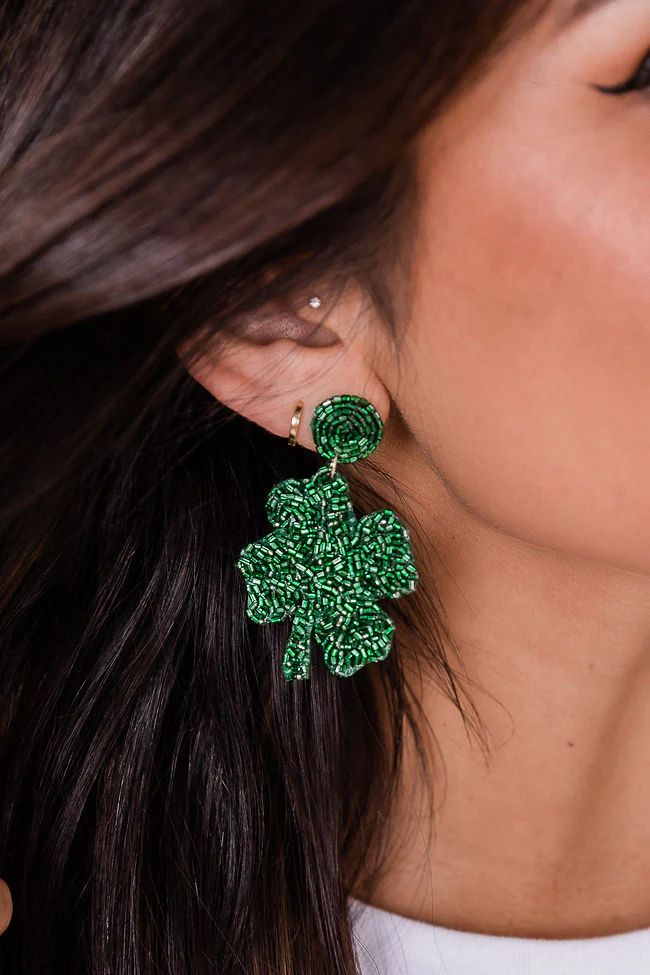 Shamrock And Roll Green Beaded Four Leaf Clover Earrings FINAL SALE | Pink Lily