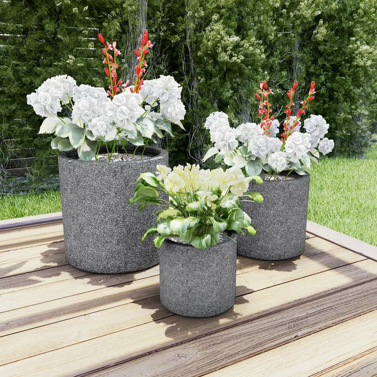Set of 3 Fiber Clay Planters – Marbled Gray by Pure Garden | Walmart (US)