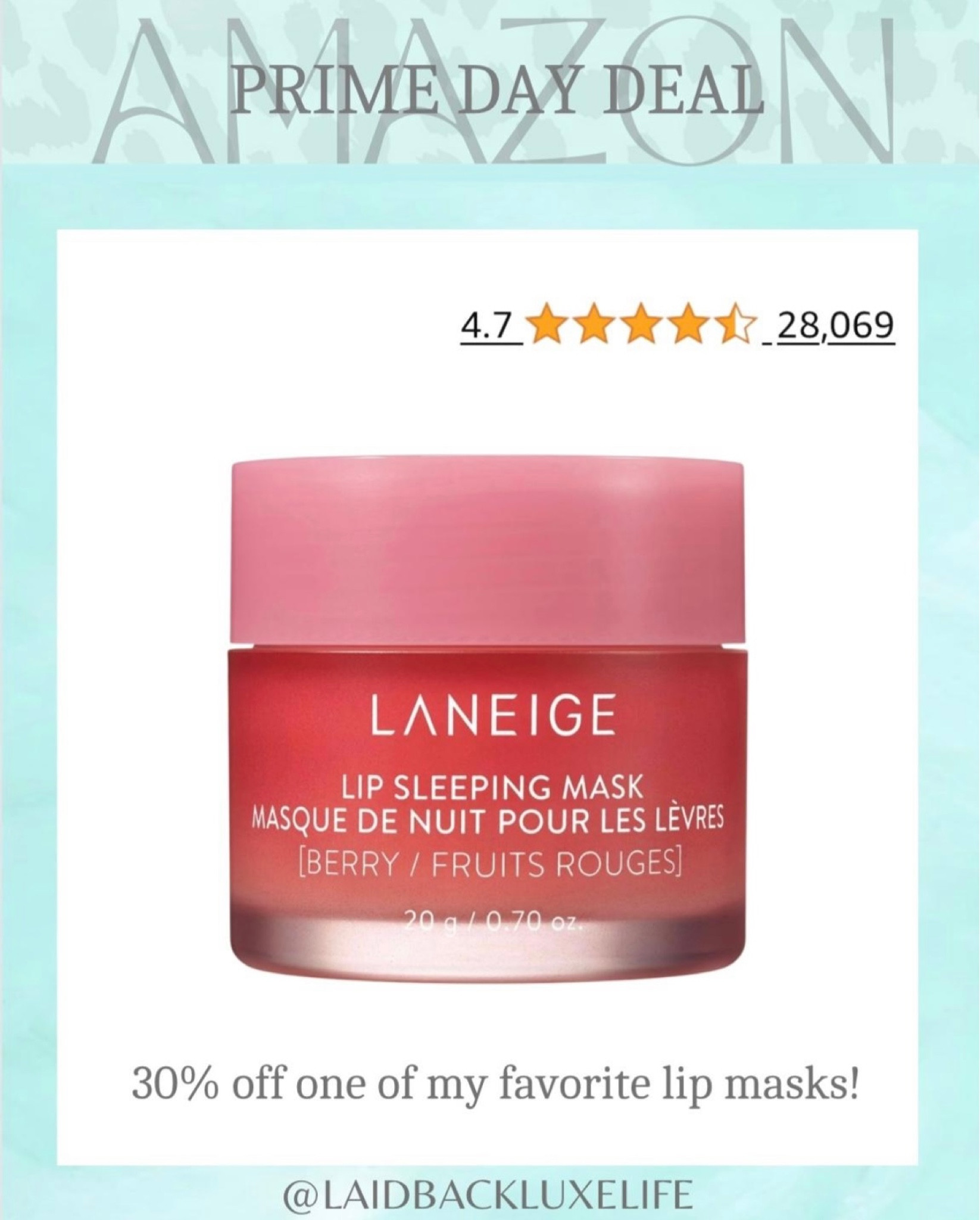 One of my fave lip masks part of Prime Day! Laneige lip mask, bestseller lip mask, Amazon Prime Day, Prime Day Deals, Amazon beauty @amazon #LaidbackLuxeLife

Follow me for more fashion finds, beauty faves, and lifestyle, home decor, sales and more! So glad you’re here!! XO, Karma

#LTKxPrime #LTKbeauty #LTKsalealert