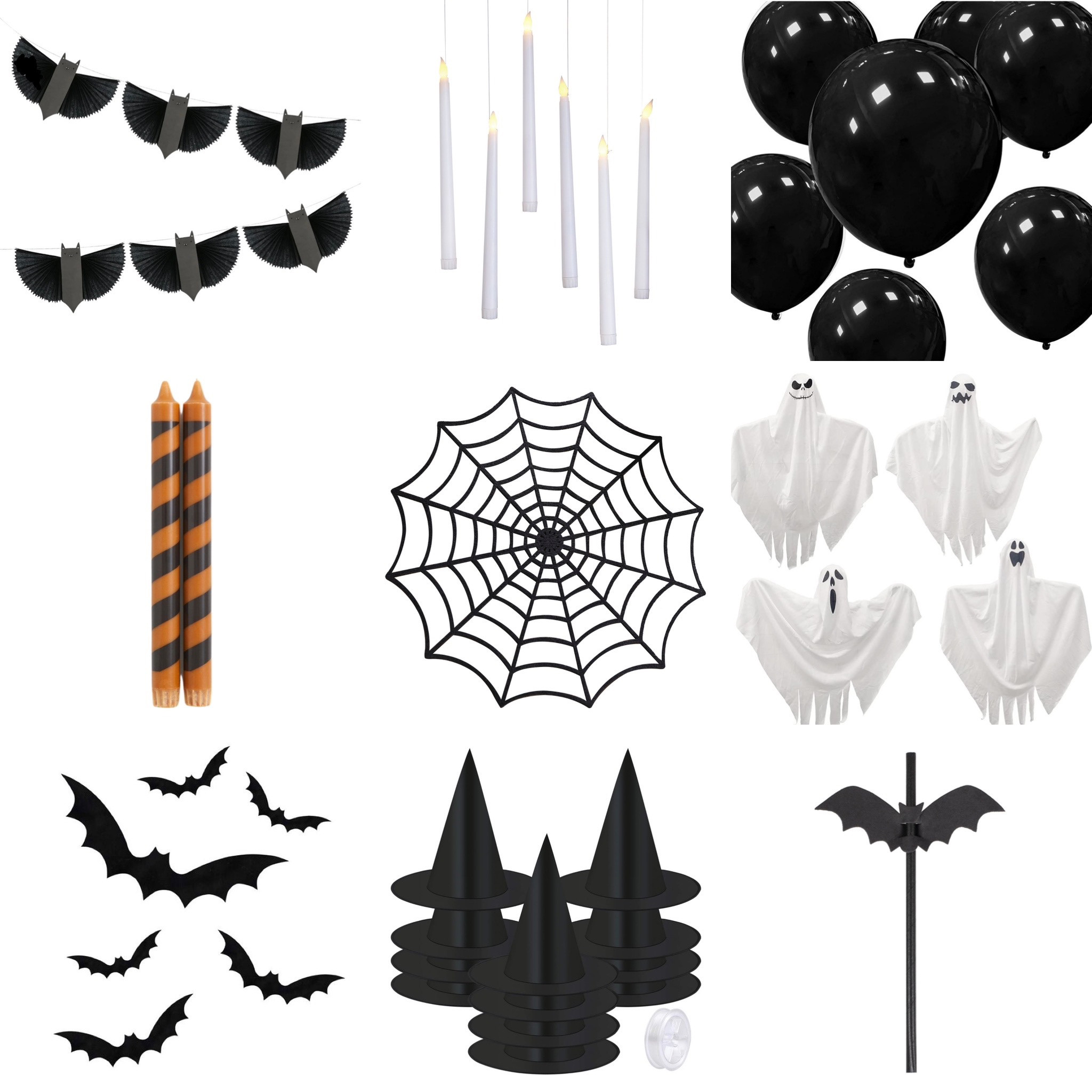 Halloween party decorations. UK.
A few of my favourites… all such simple ideas but SO effective. 
Floating candles, hanging witch hats, bats, ghosts and spiders web place settings.

#LTKHalloween #LTKparties #LTKkids