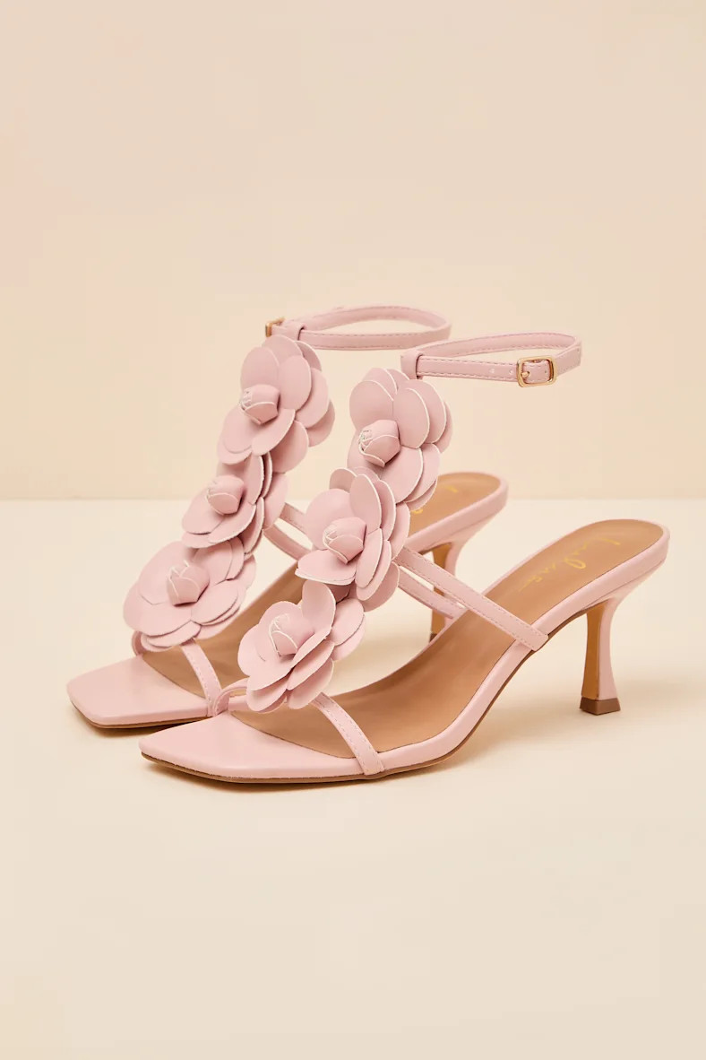 Brenna Blush Floral Applique Strappy High Heel Sandals | Lulus
