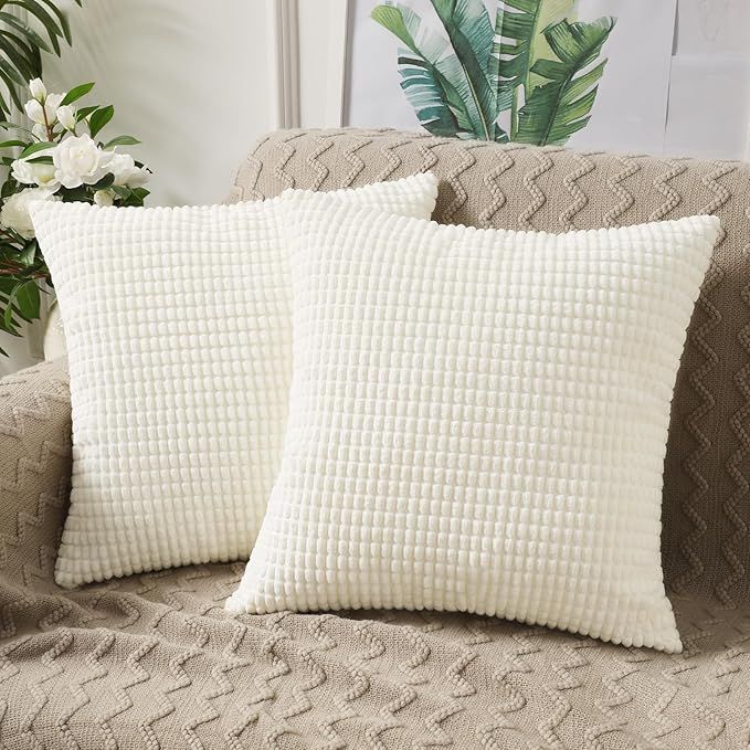 BeBen Throw Pillow Covers - Set of 2 Pillow Covers 20x20, Decorative Euro Corn Striped Soft Cordu... | Amazon (US)