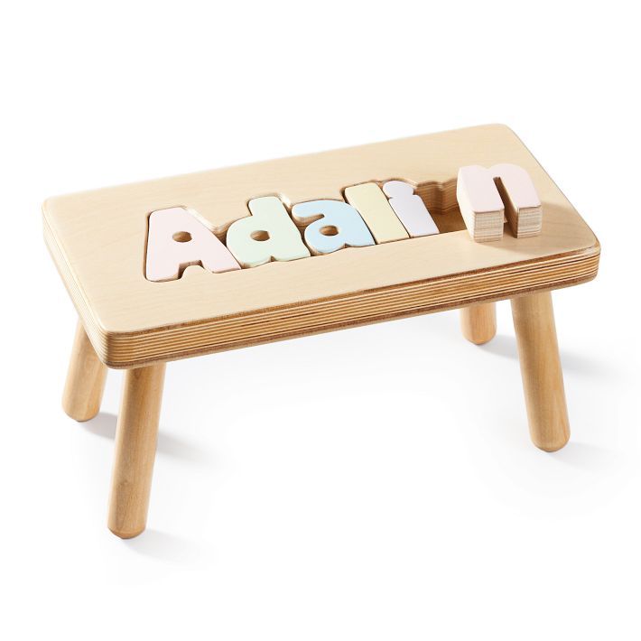 Personalized Wood Name Puzzle Stool | Mark and Graham