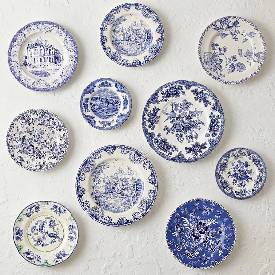 10 Pcs Holland Wall Sculpture Plates for Wall, Ceramic Vintage Blue and White Plates Set, Vintage... | Amazon (US)